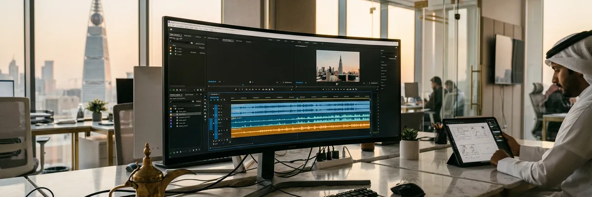 محرر فيديو يعمل على تعليق صوتي لحملة رمضانية