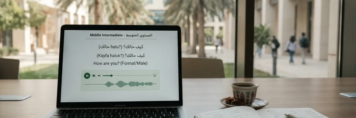 طلاب يستمعون لمحتوى تعليمي صوتي على أجهزتهم