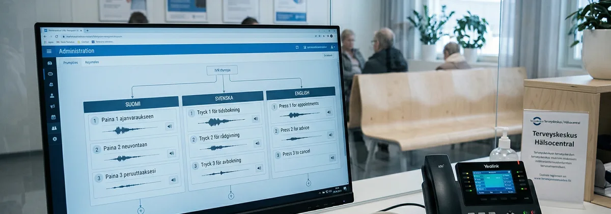 Toimiston puhelinjärjestelmä IVR-valikon päivityksessä