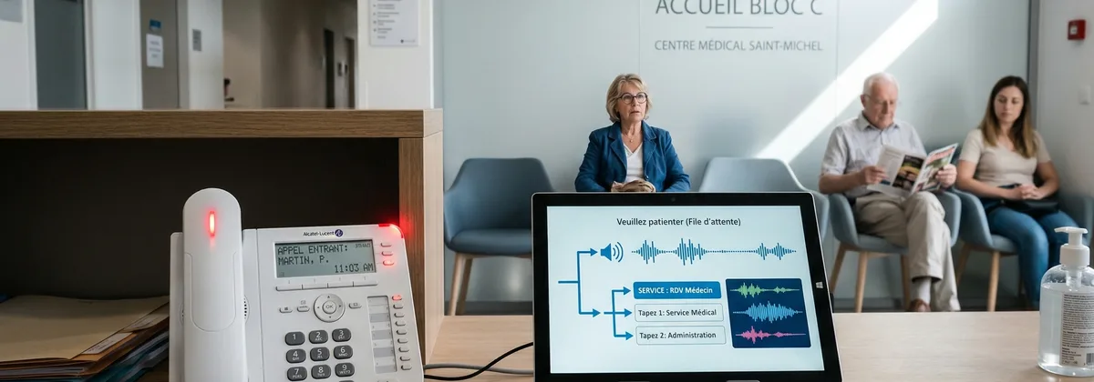 Accueil de clinique avec téléphone, SMS de rappel et interface SVI