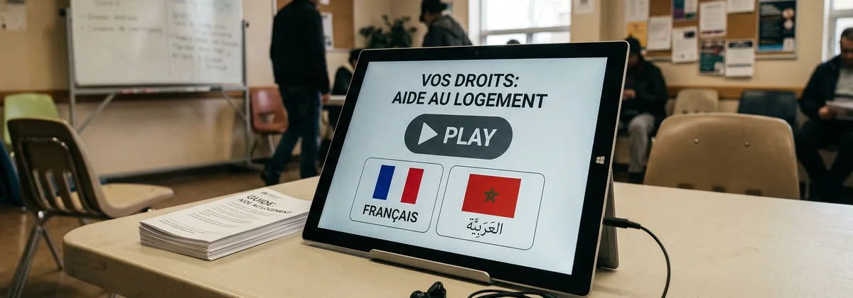 Centre d'aide sociale avec brochures audio multilingues pour migrants