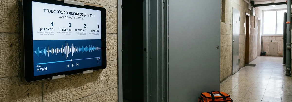 שלט הדרכה בכניסה למרחב מוגן