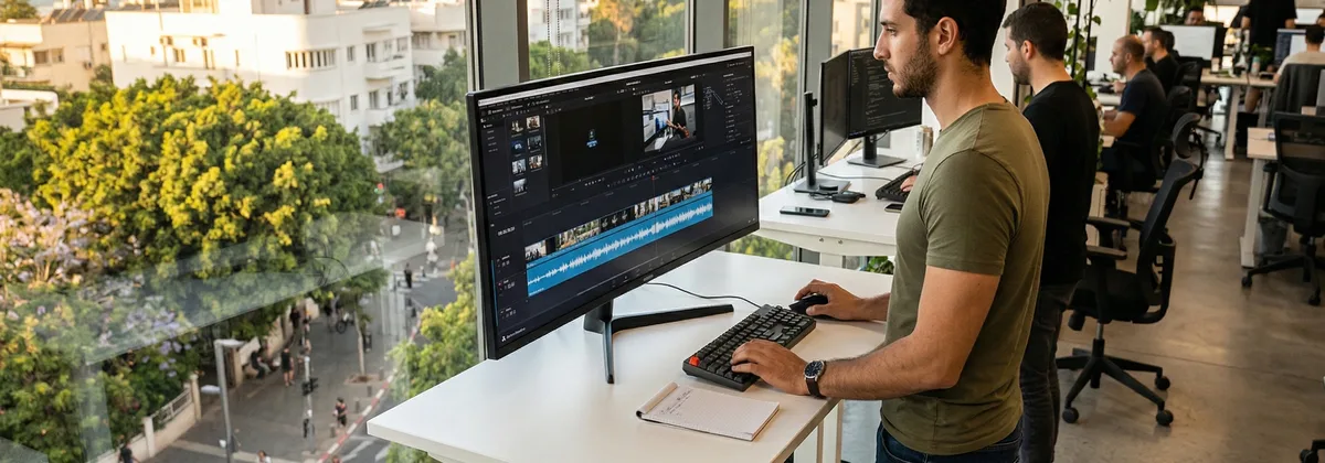 צוות סטארט-אפ צופה בסרטון הדרכה למוצר