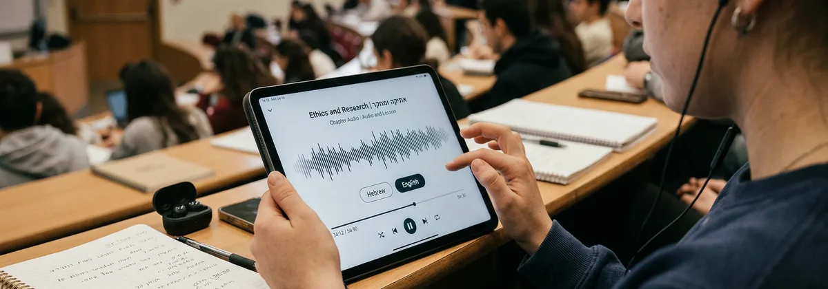 סטודנטים בקמפוס מאזינים לשיעור שמע בטלפון