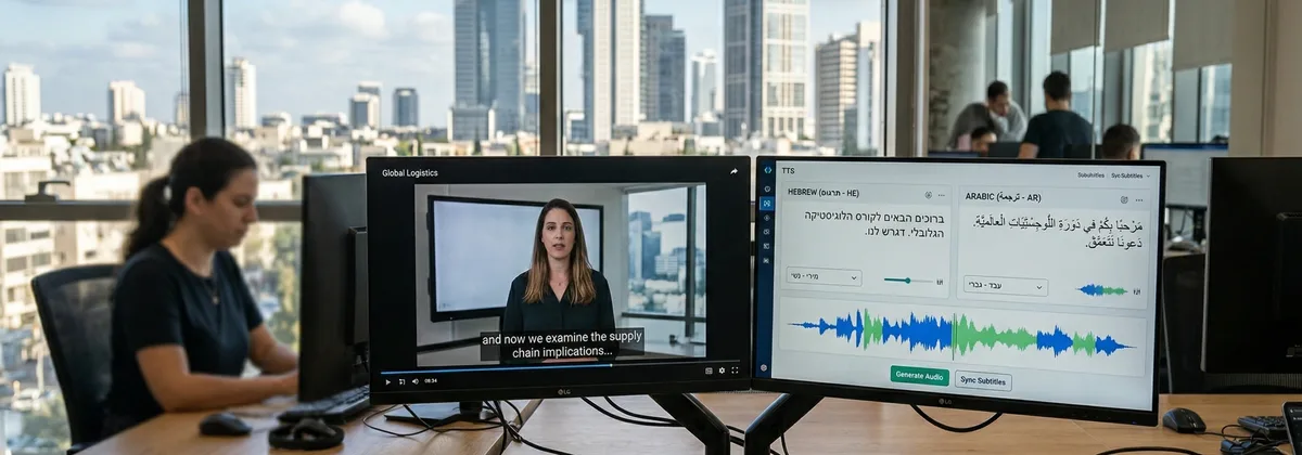 עורך וידאו עם קריינות מתורגמת בעברית וערבית