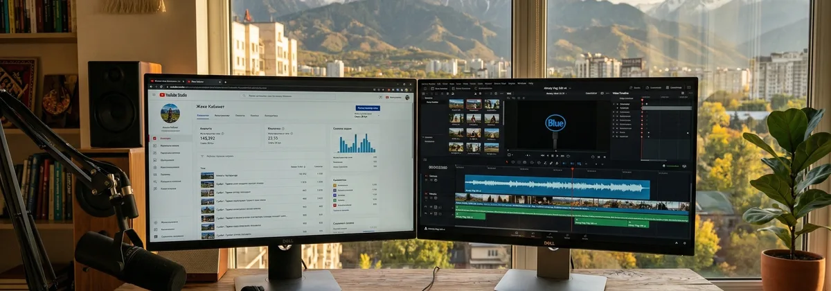 YouTube контент мейкер Алматыда видео монтаждау кезінде