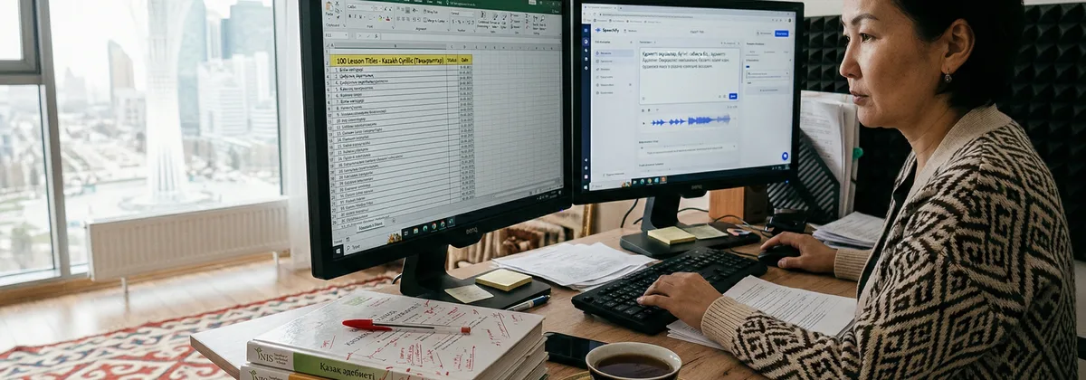 НИШ мұғалімі Астанада онлайн сабаққа аудио дайындау кезінде