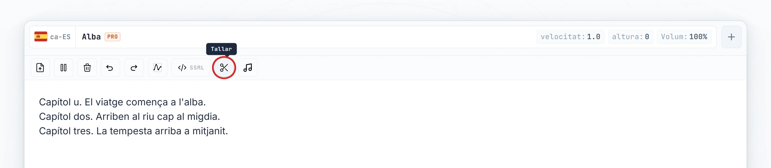 Botó Talla destacat a la barra d'eines de l'editor (estat hover)
