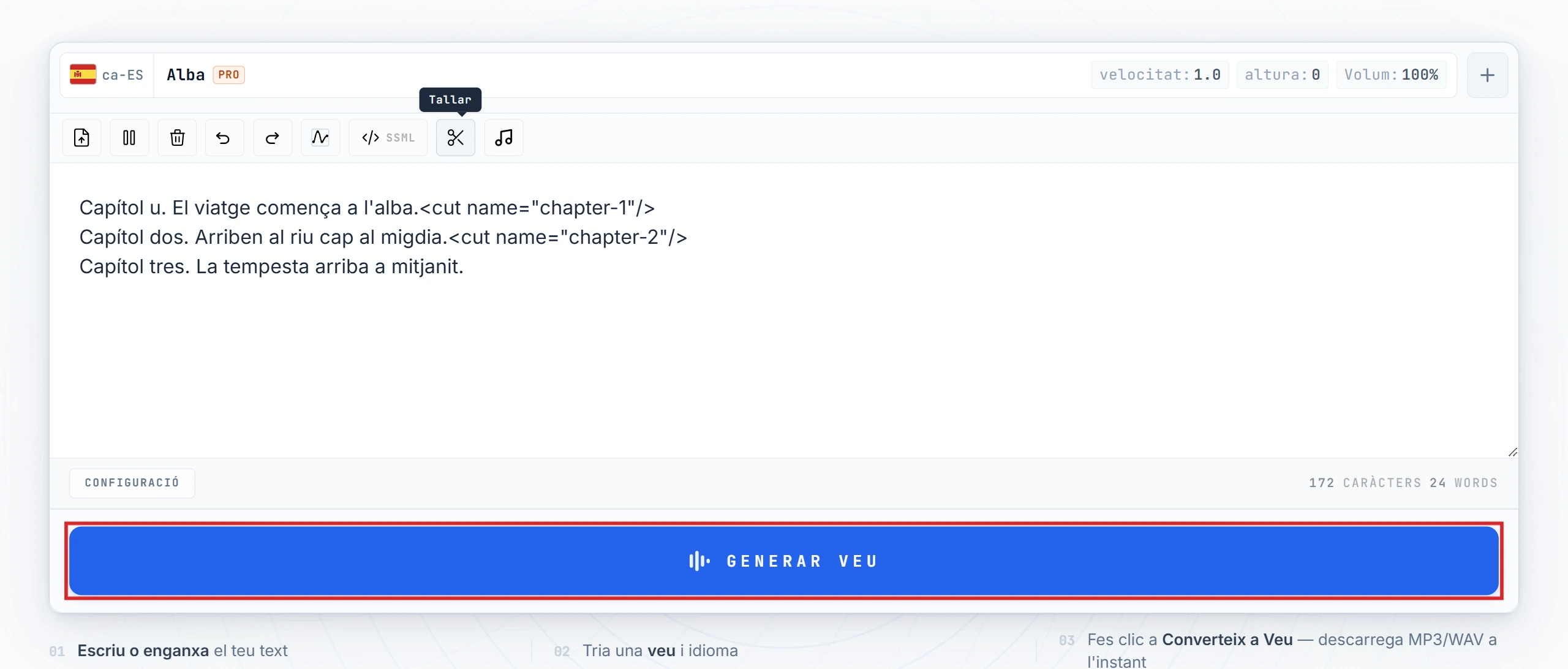 Botó Converteix a veu destacat