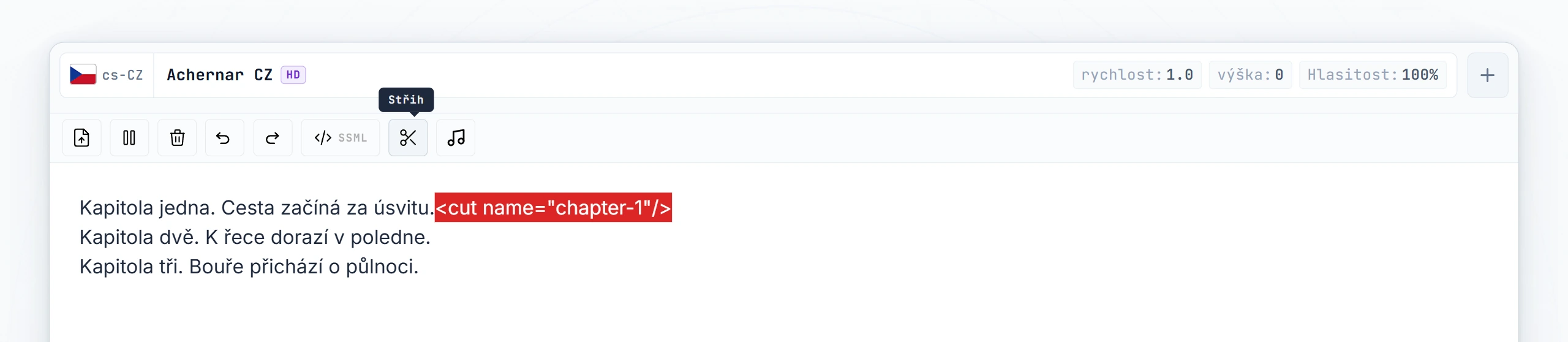 Tři segmenty vytvořené po prvním Převést