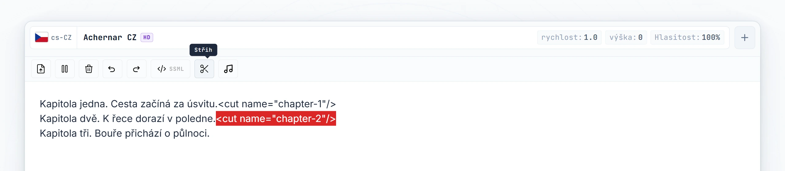 Obě značky cut s napsanými atributy name