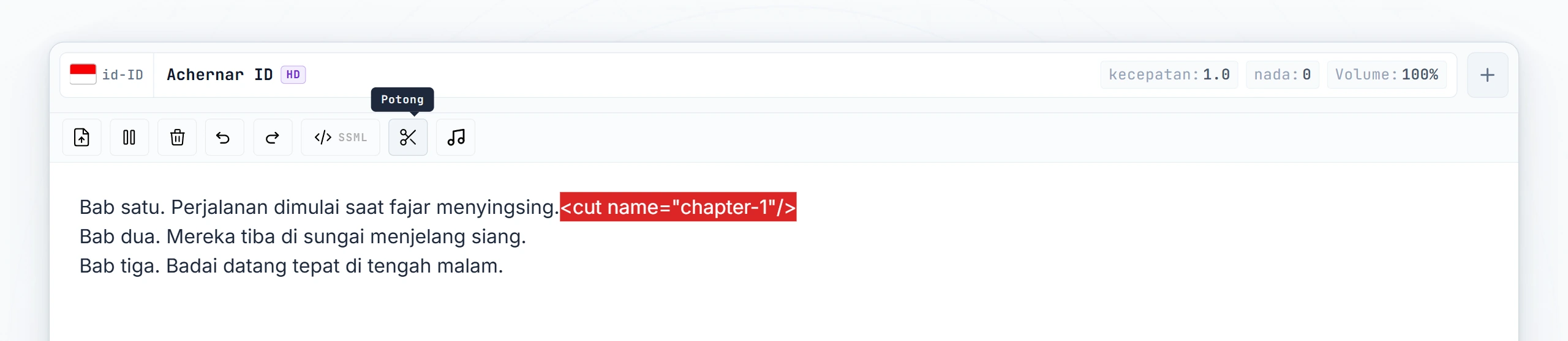 Tiga segmen yang dihasilkan setelah Convert pertama