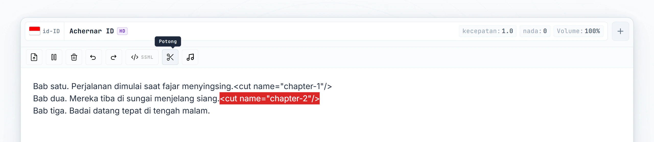 Kedua tag cut dengan atribut name yang sudah diketik