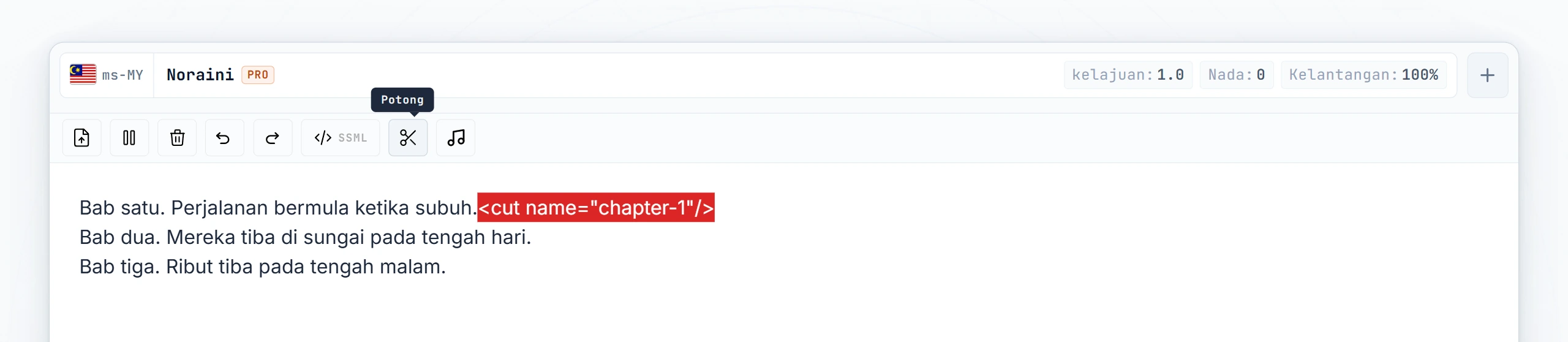 Tiga segmen dihasilkan selepas Convert pertama