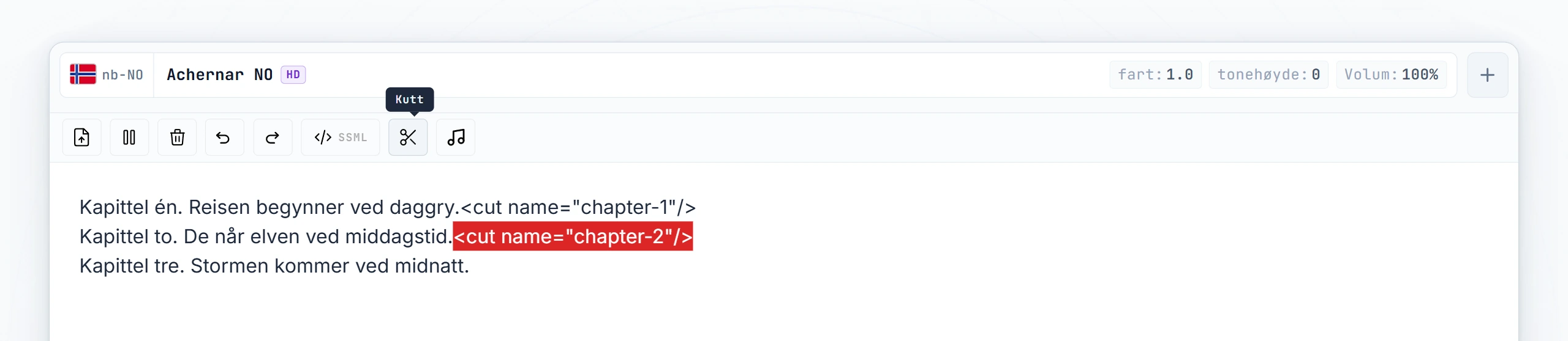 Begge cut-taggene med name-attributter skrevet inn