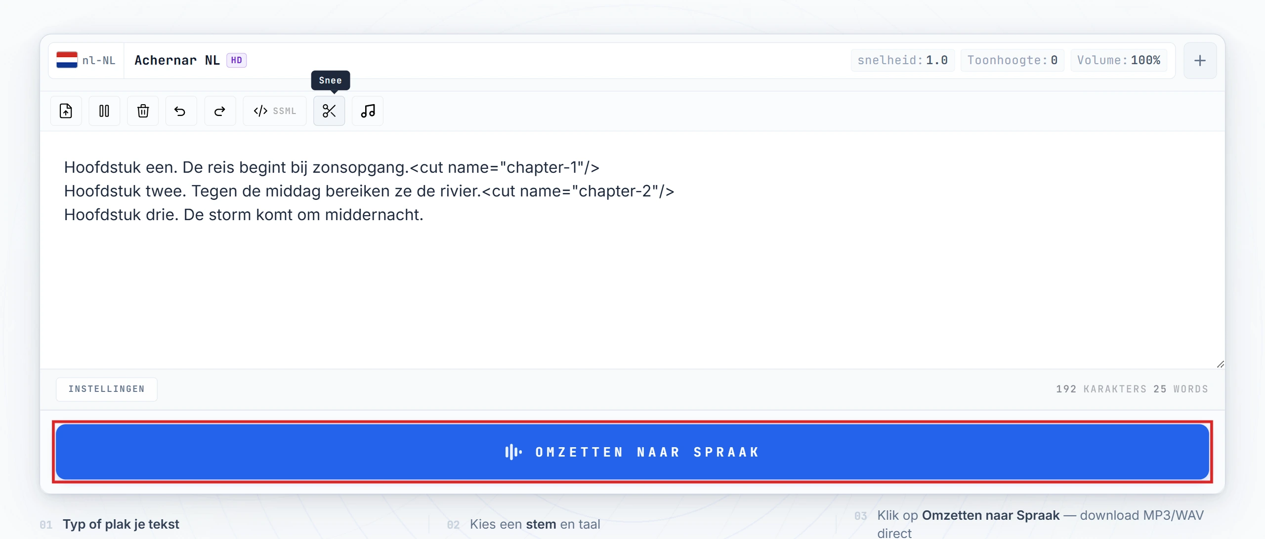 Knop Converteren naar spraak gemarkeerd