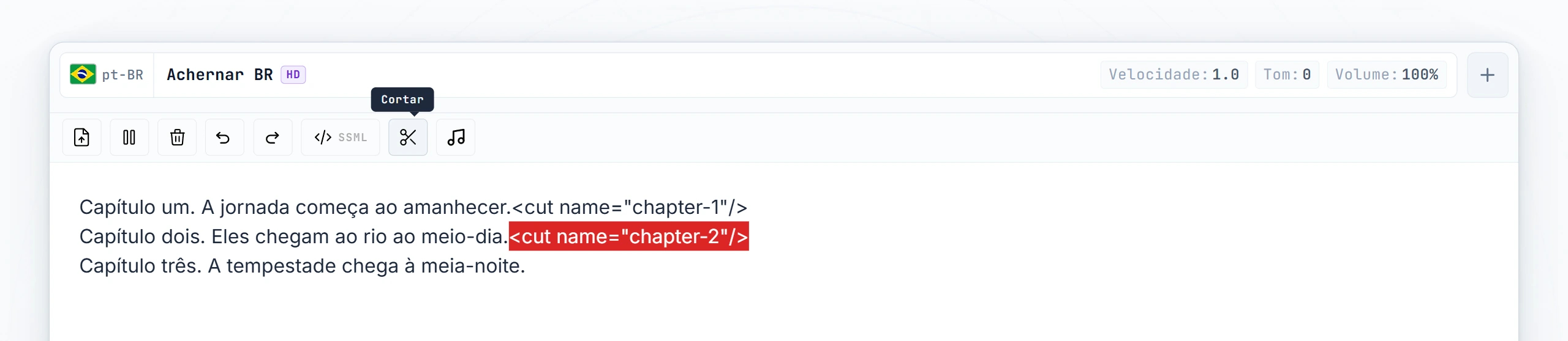Ambas as tags cut com atributos name digitados