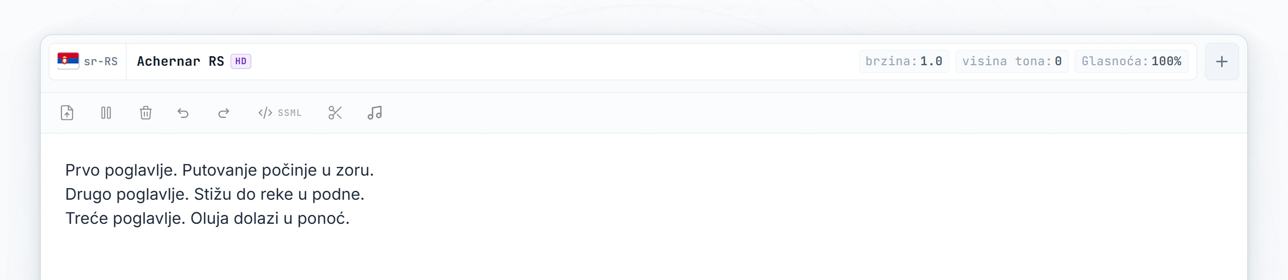 Tri poglavlja audio knjige otkucana; kursor postavljen između prvog i drugog poglavlja