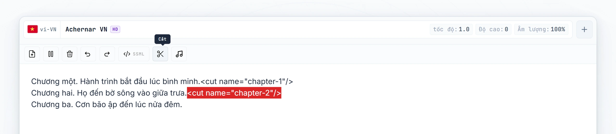 Cả hai thẻ cut với thuộc tính name đã được gõ vào