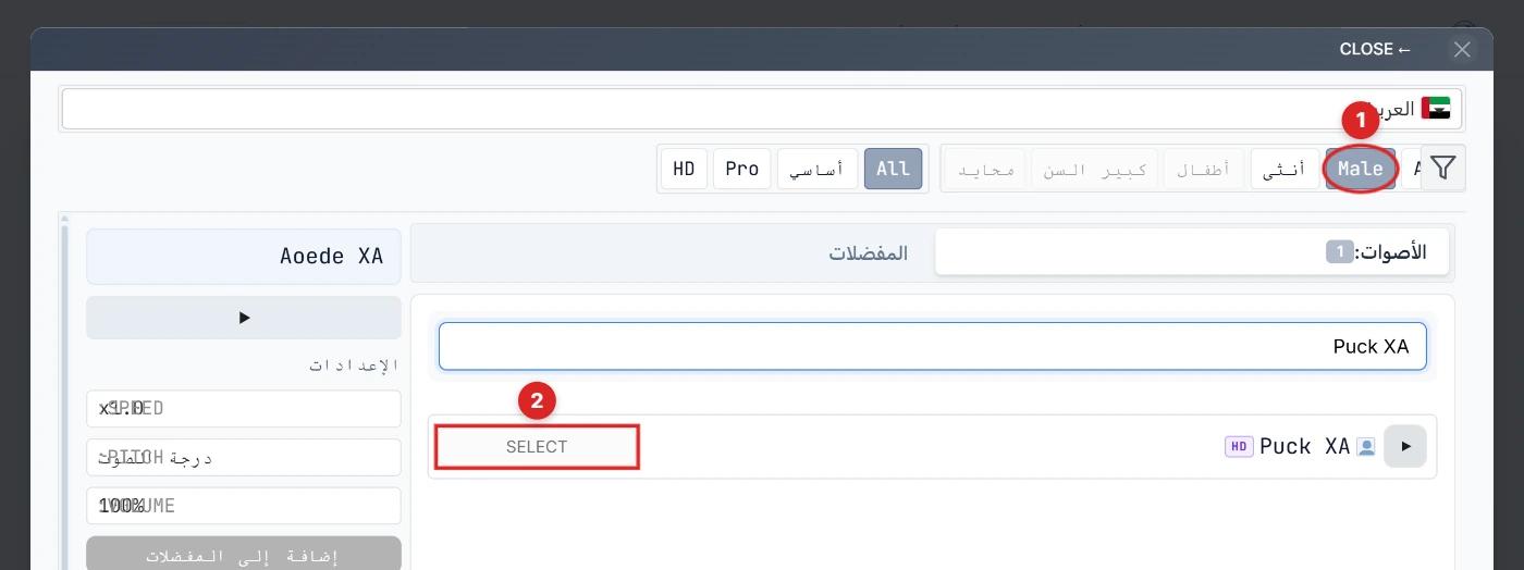مرشح ذكوري + SELECT Puck XA