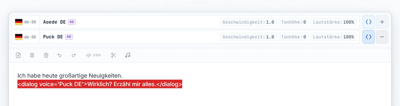 dialog-Tag umschließt Zeile 2 (rot hervorgehoben)