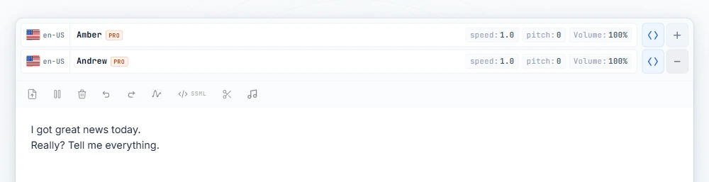 Dialog typed, both voices visible