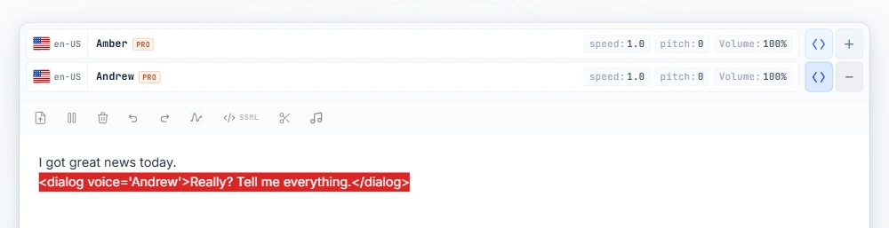 Dialog tag wrapped around line 2 (highlighted red)
