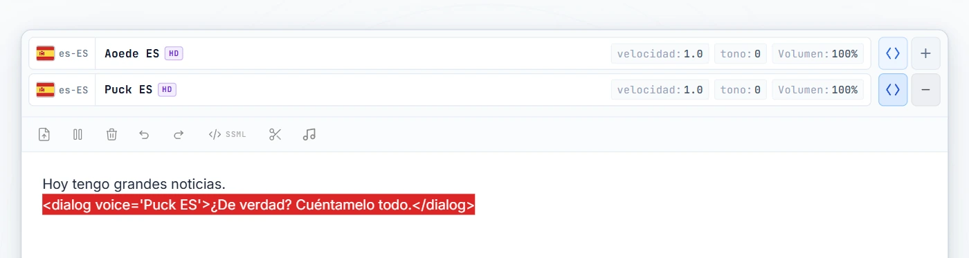 Etiqueta dialog envolviendo la línea 2 (resaltada en rojo)