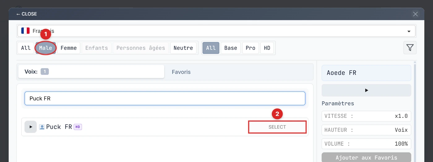 Filtre masculin + SÉLECTIONNER Puck FR