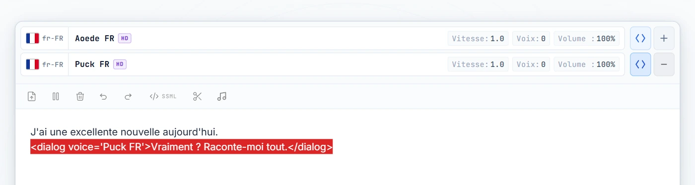 Balise dialog englobant la ligne 2 (surlignée en rouge)