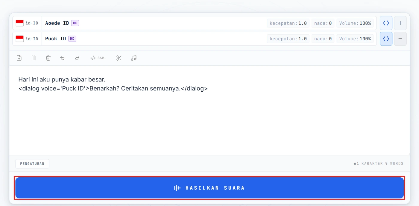 Klik Convert to Speech