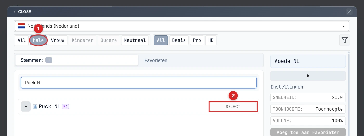 Mannelijk filter + SELECTEER Puck NL