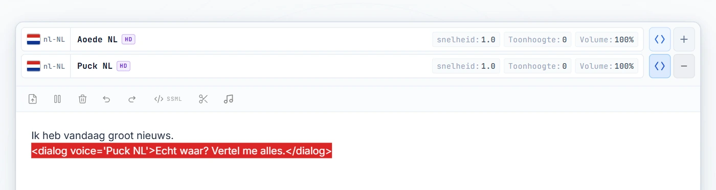 Dialog-tag rond regel 2 (rood gemarkeerd)