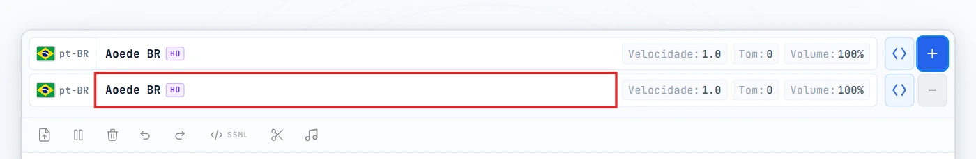 Clique no nome da voz na segunda fileira