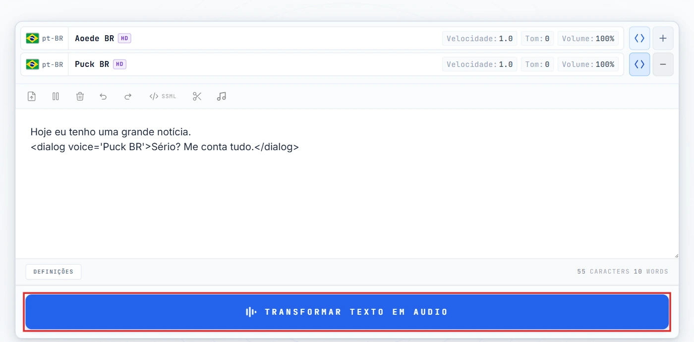 Clique em Sintetizar voz