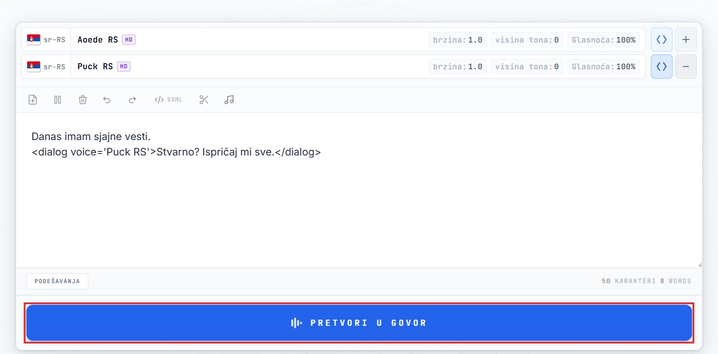 Klikni Pretvori u govor