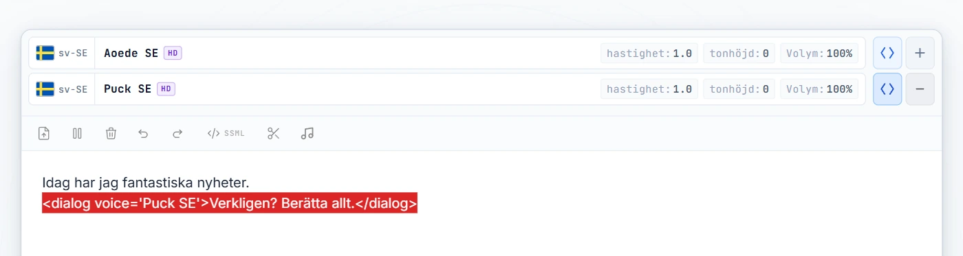 Dialog-tagg som omsluter rad 2 (markerad i rött)