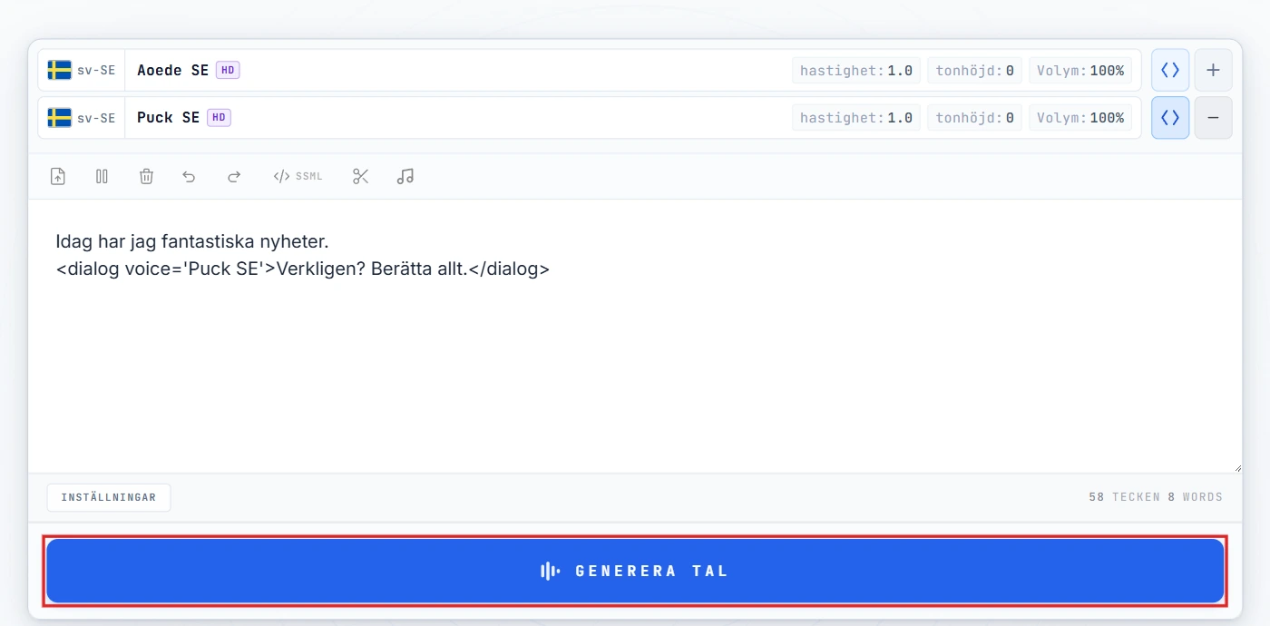 Klicka på Skapa tal