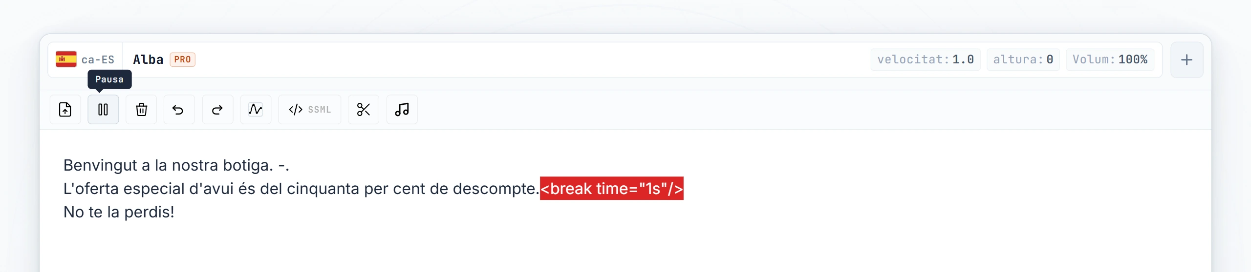 Etiqueta break manual escrita a l'editor entre dues frases