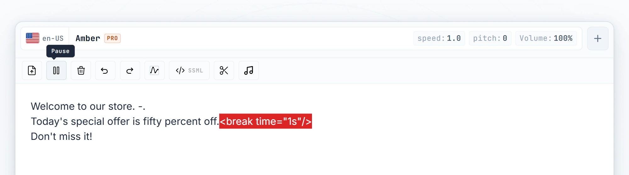 Manual break tag typed in the editor between two sentences