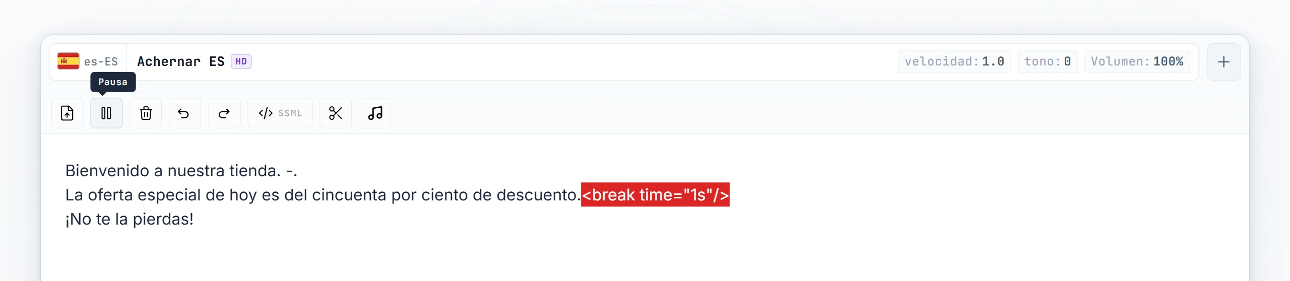 Etiqueta break escrita manualmente en el editor entre dos frases