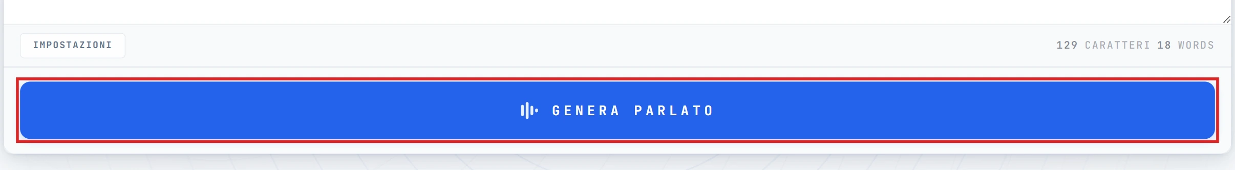 Pulsante Convert to Speech evidenziato nell'editor