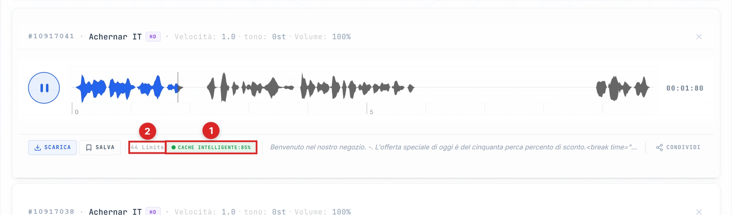 Indicatore Smart Cache 100% e messaggio 0 Limiti evidenziati sul secondo risultato