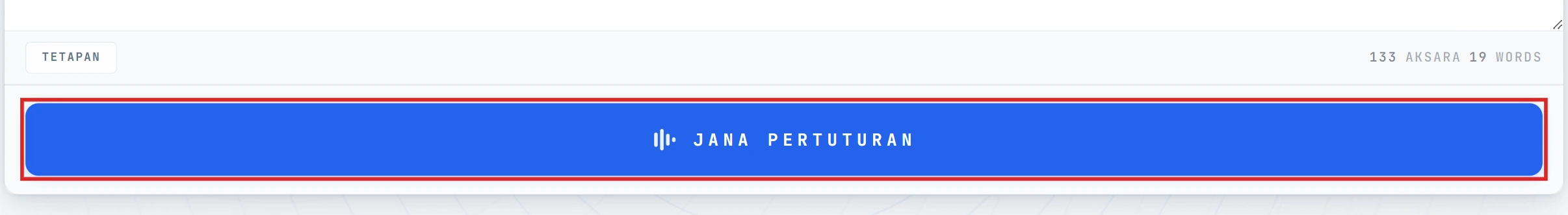 Butang Convert to Speech diserlahkan dalam editor