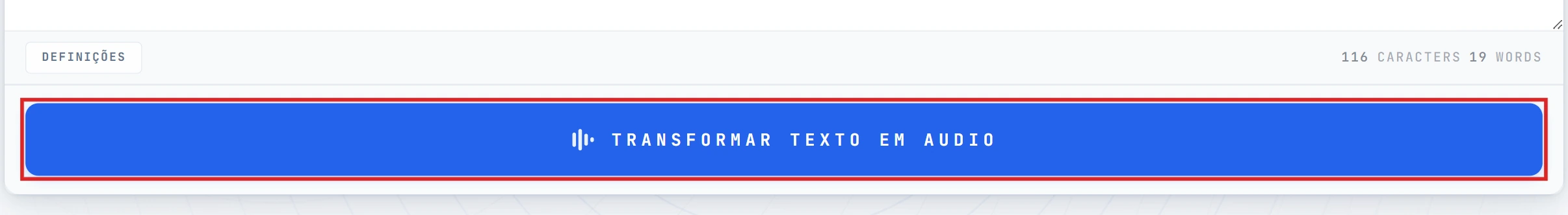 Botão Converter em Voz destacado no editor