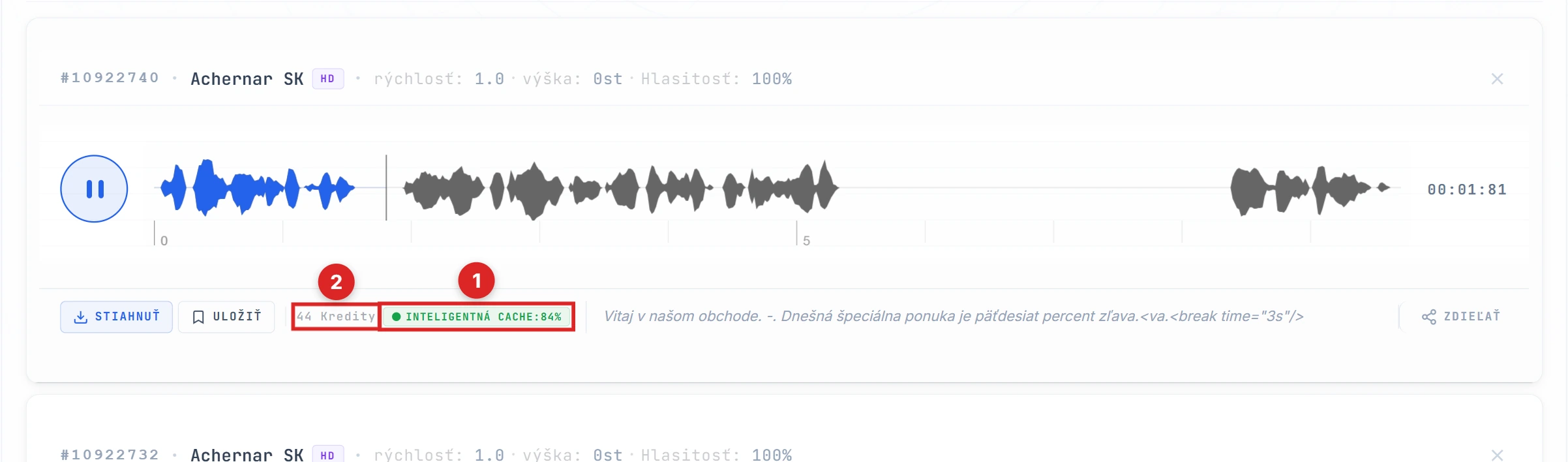 Indikátor Smart Cache 100 % a správa 0 limitov zvýraznené na druhom výsledku