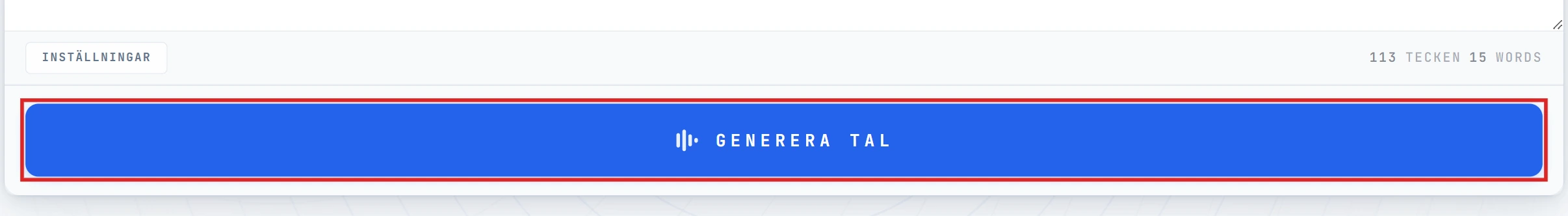 Convert to Speech-knappen markerad i redigeraren