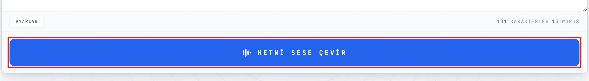 Editörde vurgulanmış Convert to Speech düğmesi
