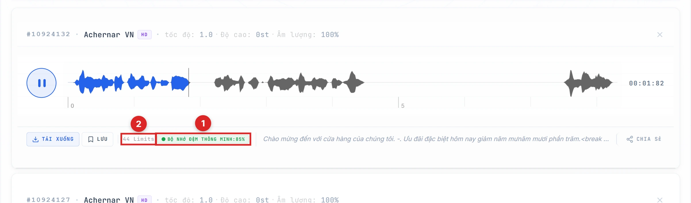Chỉ báo Smart Cache 100% và thông báo 0 Limits được làm nổi bật ở kết quả thứ hai