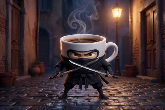Cappuccino Assassino — espresso cup ninja with katanas